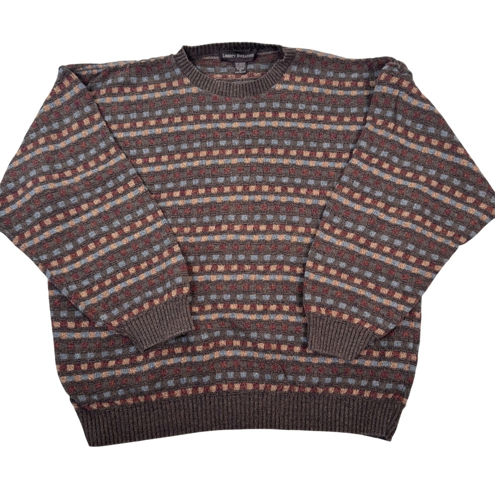 90s Liberty Sweaters Men XL Brown Earthy Goblin Grandpa Cabin USA Coogi Style